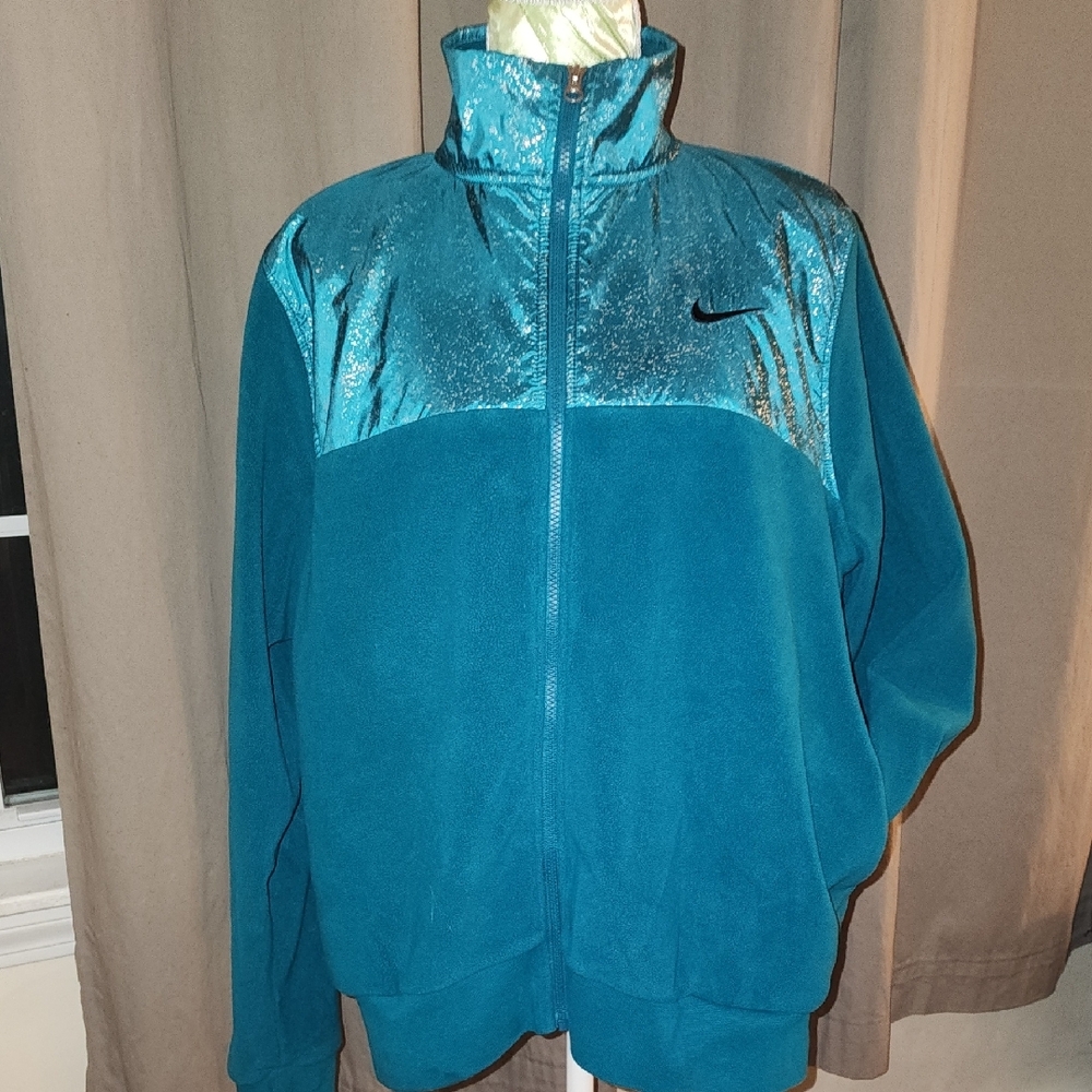 Women's Nike Sportswear Stardust Plush Track Jacket Teal With Black Logo Size XL